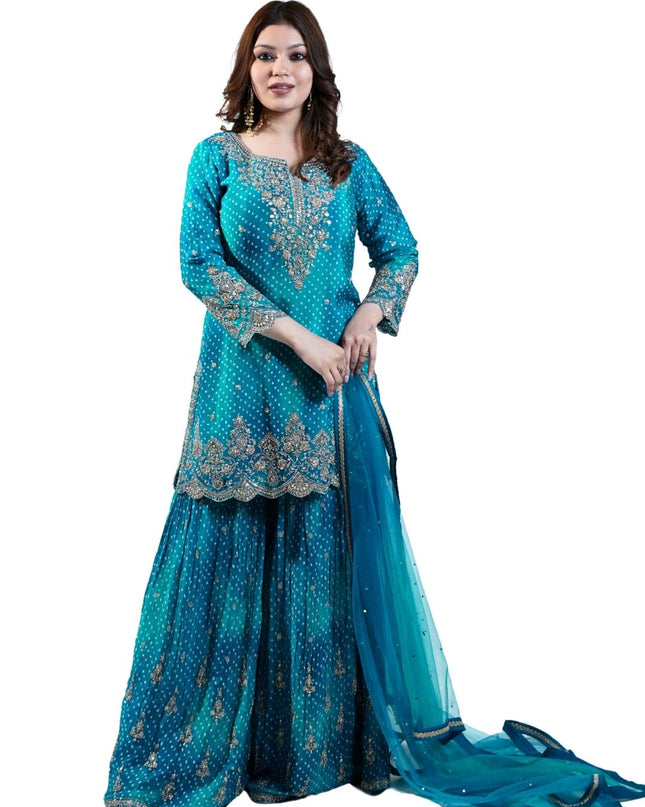 Bandhani Chinon Sharara Suit Set