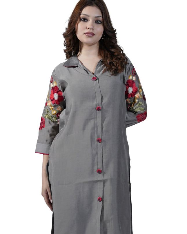 Linen-Cotton Coord Set with Thread Work