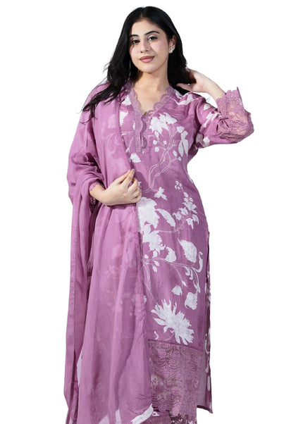 Muslin Cotton Lace Work Neck Kurti Set