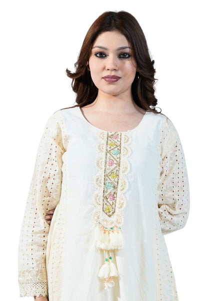 Cotton Printed Kurti Set with Lace Work
