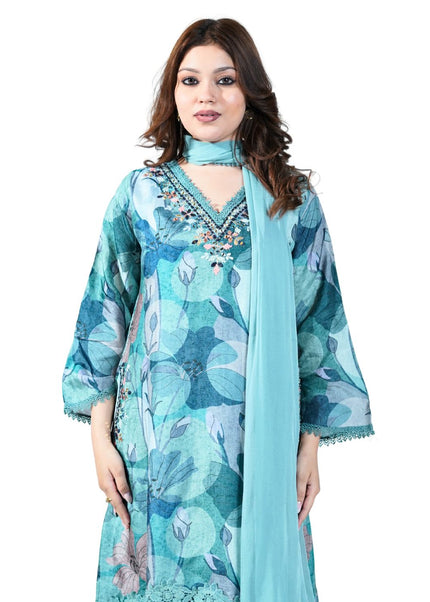 Cotton Print Kurti Set with Neck Work