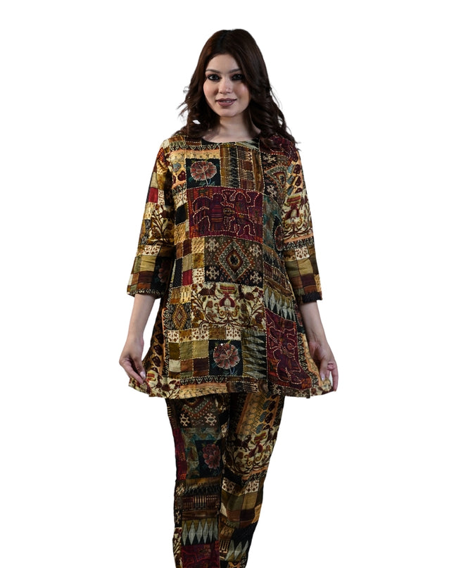 Chanderi Fabric, Embroidered Kantha Coord Set