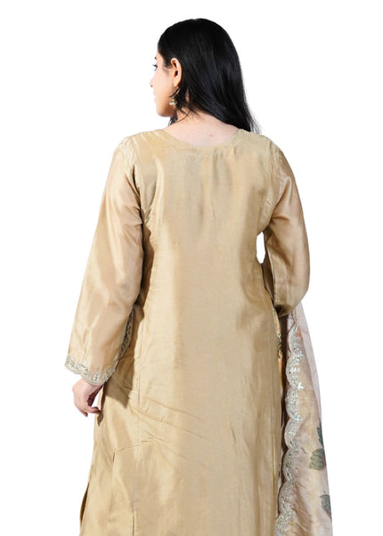 Silk Kurti Set with Neck Work & Printed Dupatta