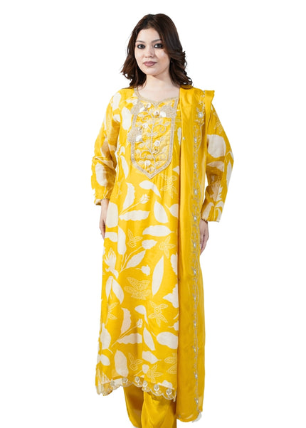 Cotton Print Kurta Set with Neck Work