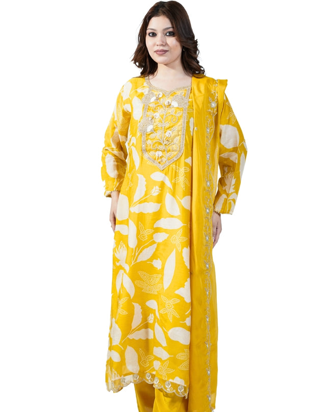 Cotton Print Kurta Set with Neck Work