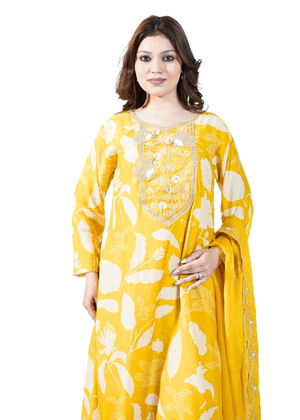 Cotton Print Kurta Set with Neck Work
