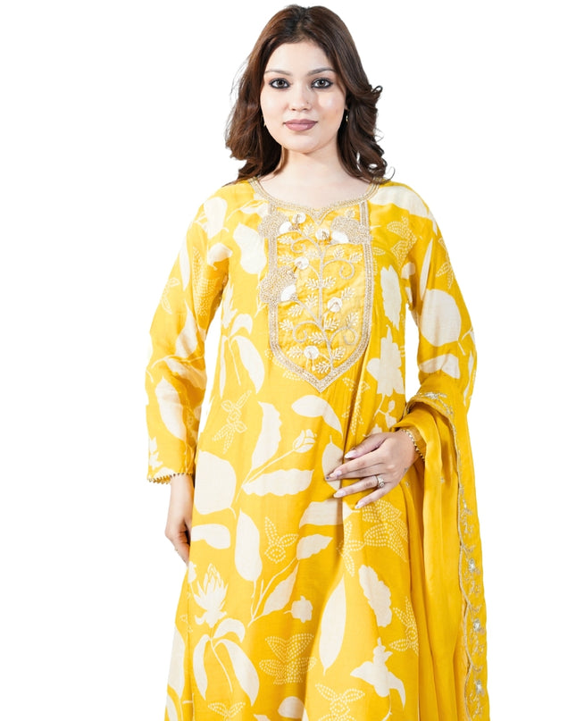 Cotton Print Kurta Set with Neck Work