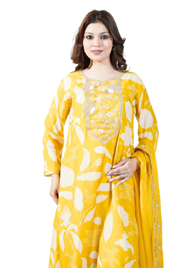 Cotton Print Kurta Set with Neck Work