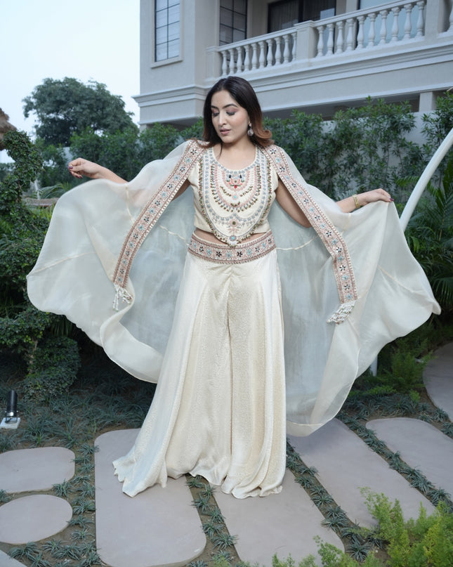 Pure Banarasi Bottom with Organza Shrug