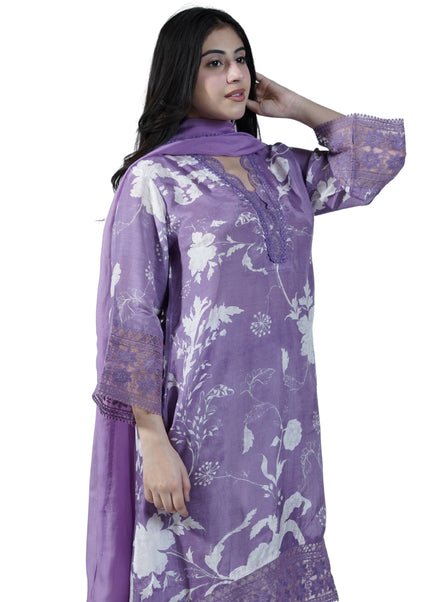 Muslin Cotton Lace Work Neck Kurti Set