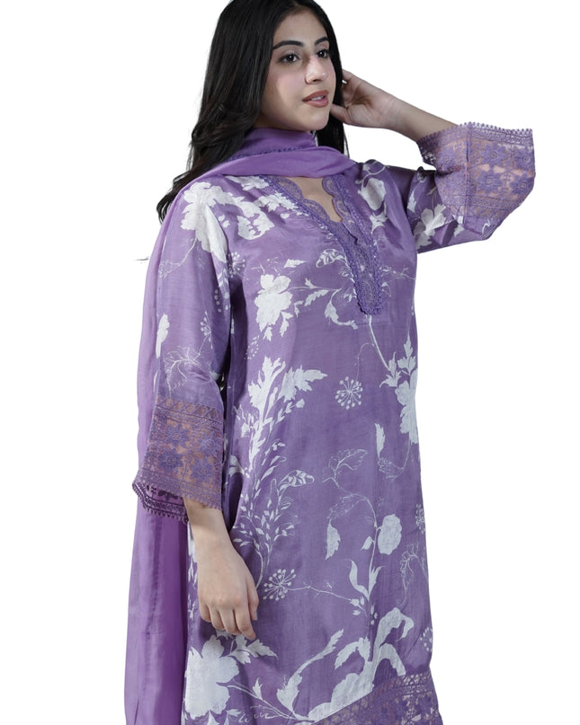 Muslin Cotton Lace Work Neck Kurti Set