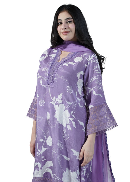 Muslin Cotton Lace Work Neck Kurti Set