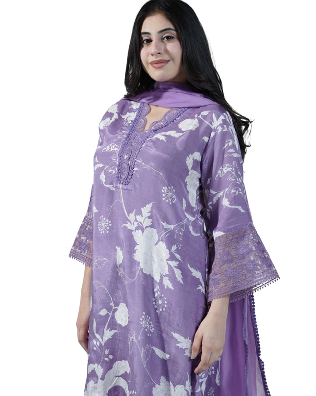 Muslin Cotton Lace Work Neck Kurti Set