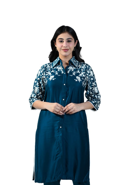 Embroidered Thread Puff Work Muslin Cotton Coord Set