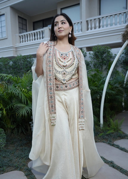 Pure Banarasi Bottom with Organza Shrug