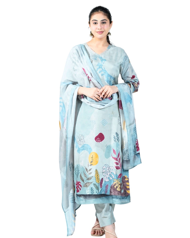 Crepe Print Kurti Set with Embroided neck
