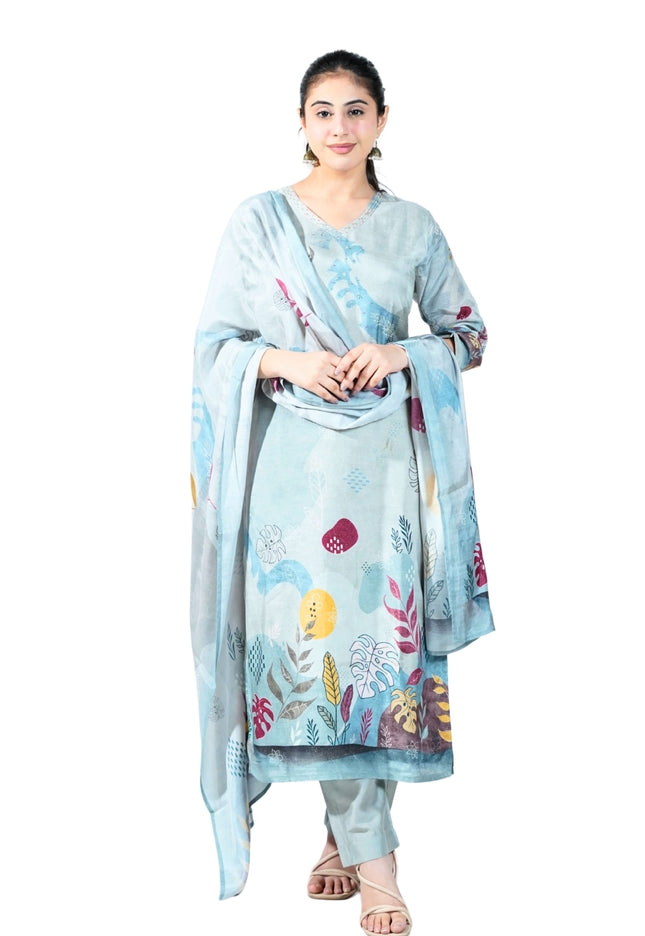 Crepe Print Kurti Set with Embroided neck