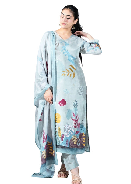 Crepe Print Kurti Set with Embroided neck