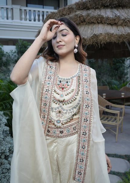 Pure Banarasi Bottom with Organza Shrug