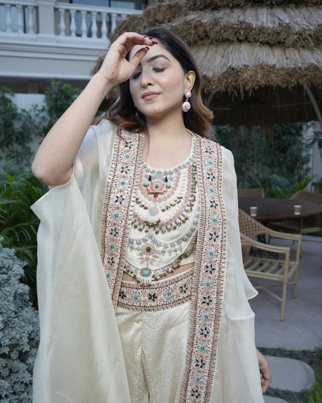 Pure Banarasi Bottom with Organza Shrug