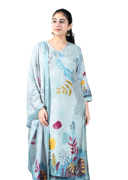 Crepe Print Kurti Set with Embroided neck