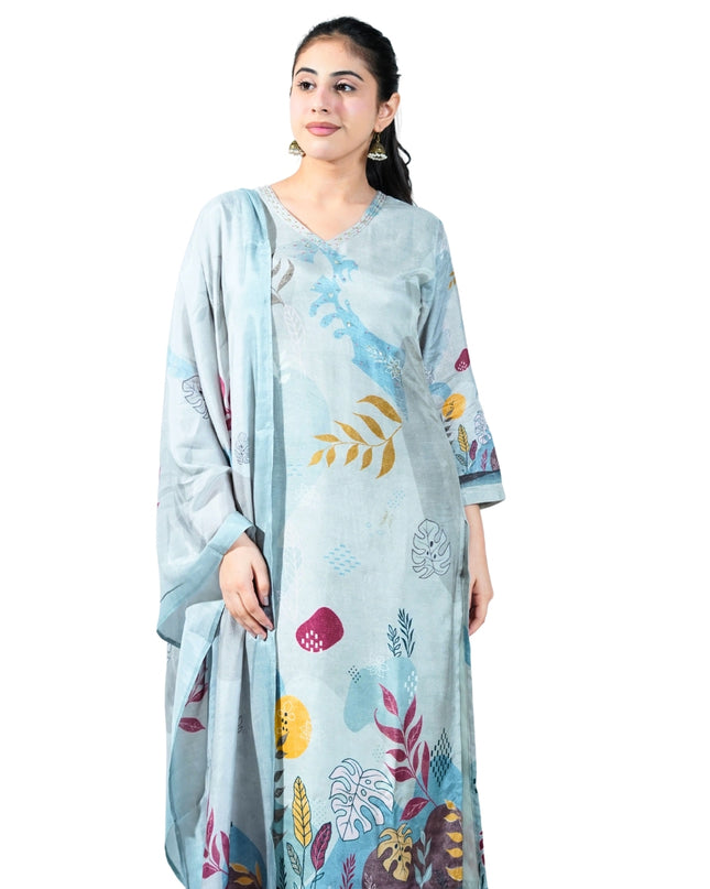 Crepe Print Kurti Set with Embroided neck