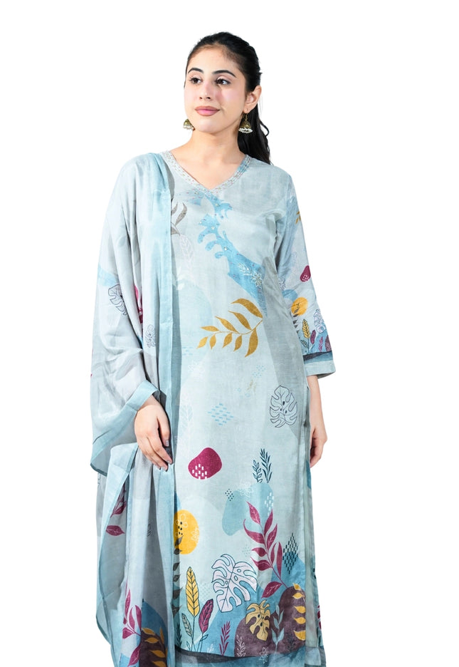 Crepe Print Kurti Set with Embroided neck