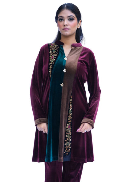 Velvet Fabric, Thread Embroidery, and Handwork