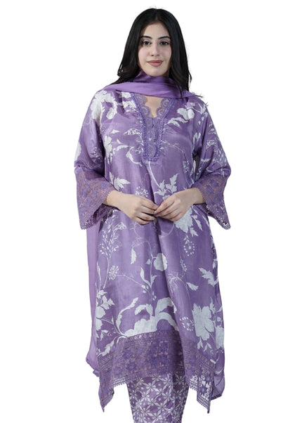 Muslin Cotton Lace Work Neck Kurti Set