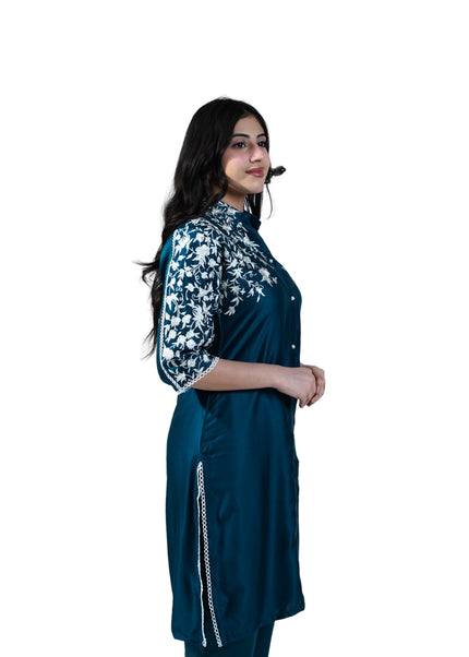 Embroidered Thread Puff Work Muslin Cotton Coord Set