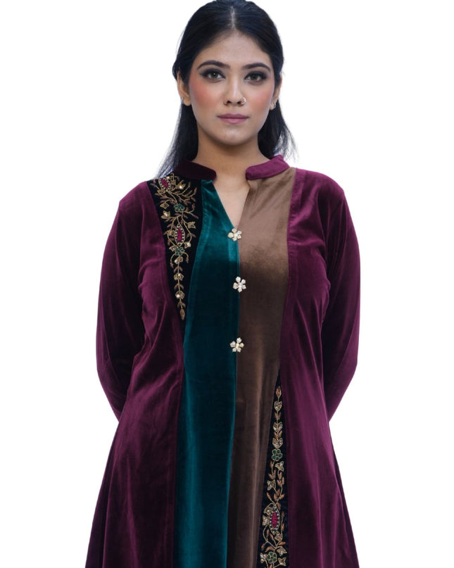 Velvet Fabric, Thread Embroidery, and Handwork