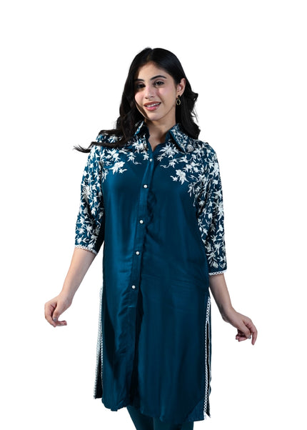 Embroidered Thread Puff Work Muslin Cotton Coord Set